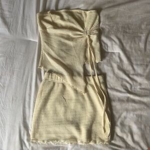 Drawstring Split Asymmetrical Hem Tube Top & Skirt Set | S | Cream/Apricot